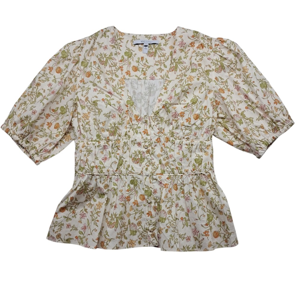 Derek Lam 10 Crosby Maureen Top Women's 8 Cream Floral Poplin Girly Cottagecore